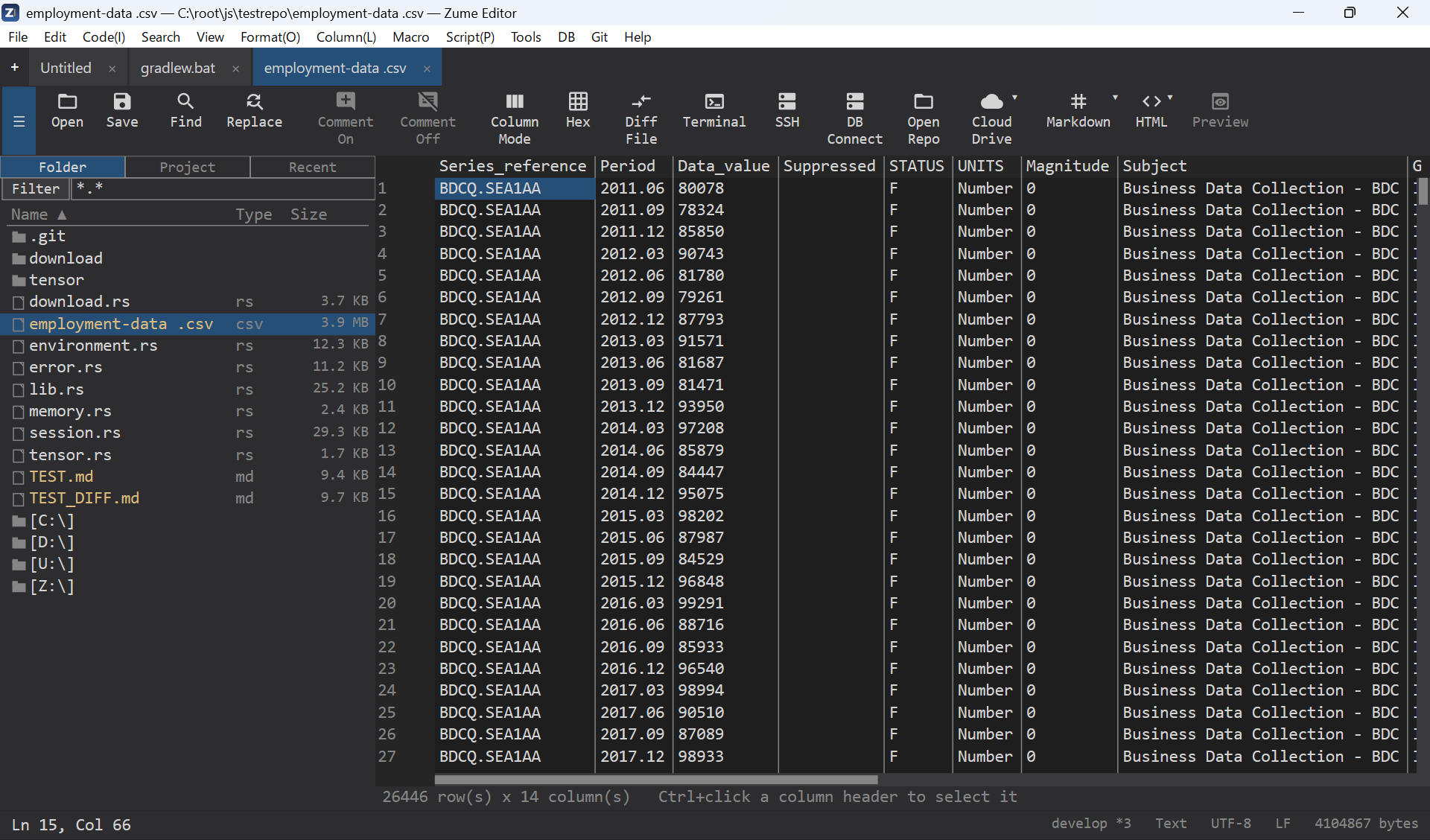 Editing cells in the CSV grid