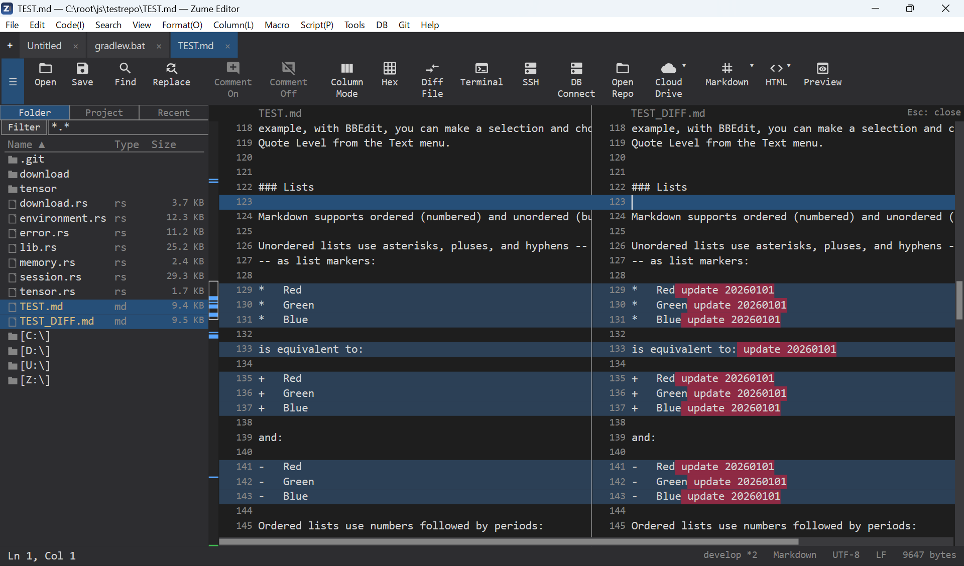 Comparing two files side by side