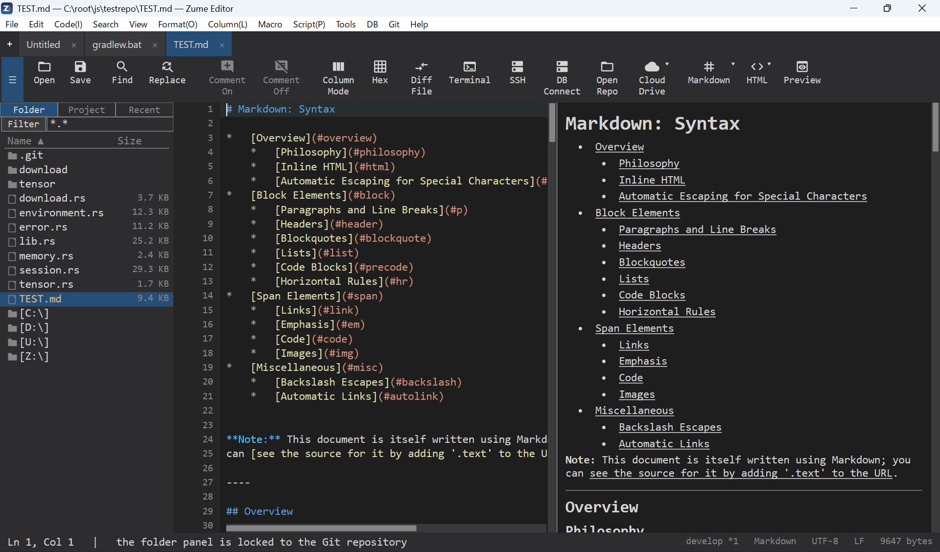 Markdown live preview beside the editor